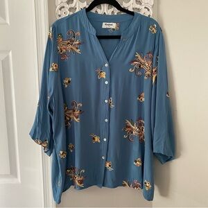 Anthropologie Blue Floral Button-Front Blouse